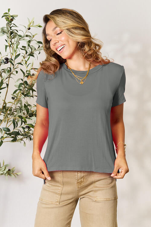 Basic Bae Full Size Round Neck Short Sleeve T-Shirt Heather Gray S 