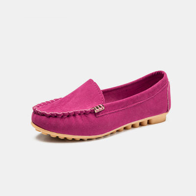 Metal Buckle Soft Round Toe Loafers Deep Rose 35(US4) 