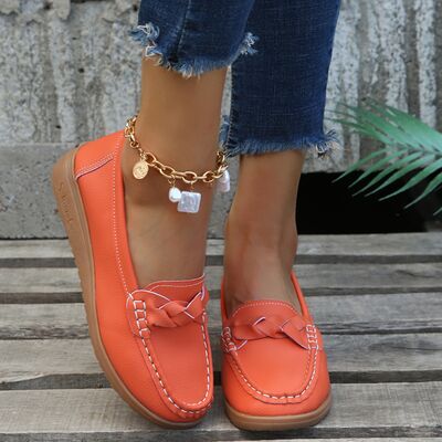 Weave Wedge Heeled Loafers Red Orange 35(US4) 