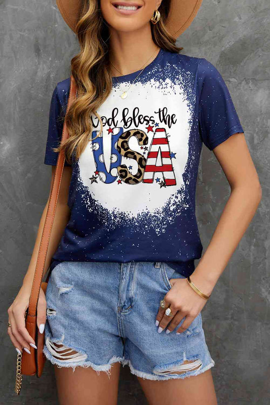 GOD BLESS THE USA Printed Tee Shirt Navy S 
