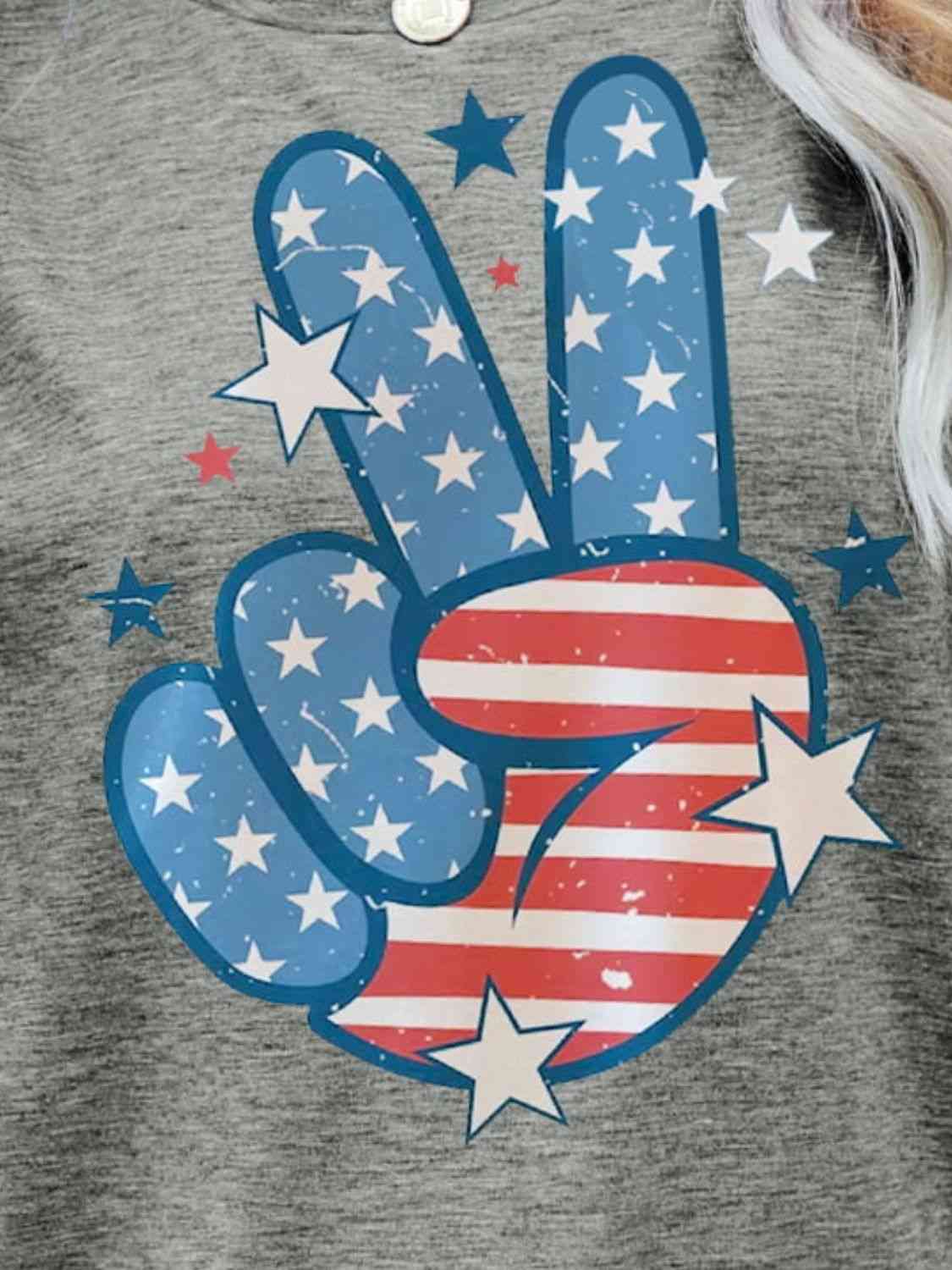 US Flag Peace Sign Hand Graphic Tee   