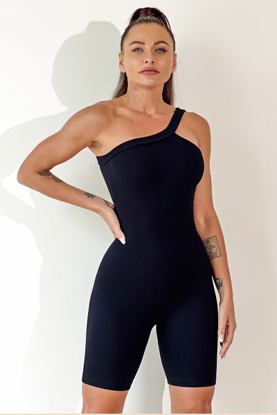 Asymmetrical Neck Wide Strap Active Romper   