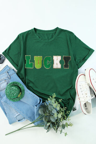 St. Patrick's Day LUCKY Round Neck Short Sleeve T-Shirt   