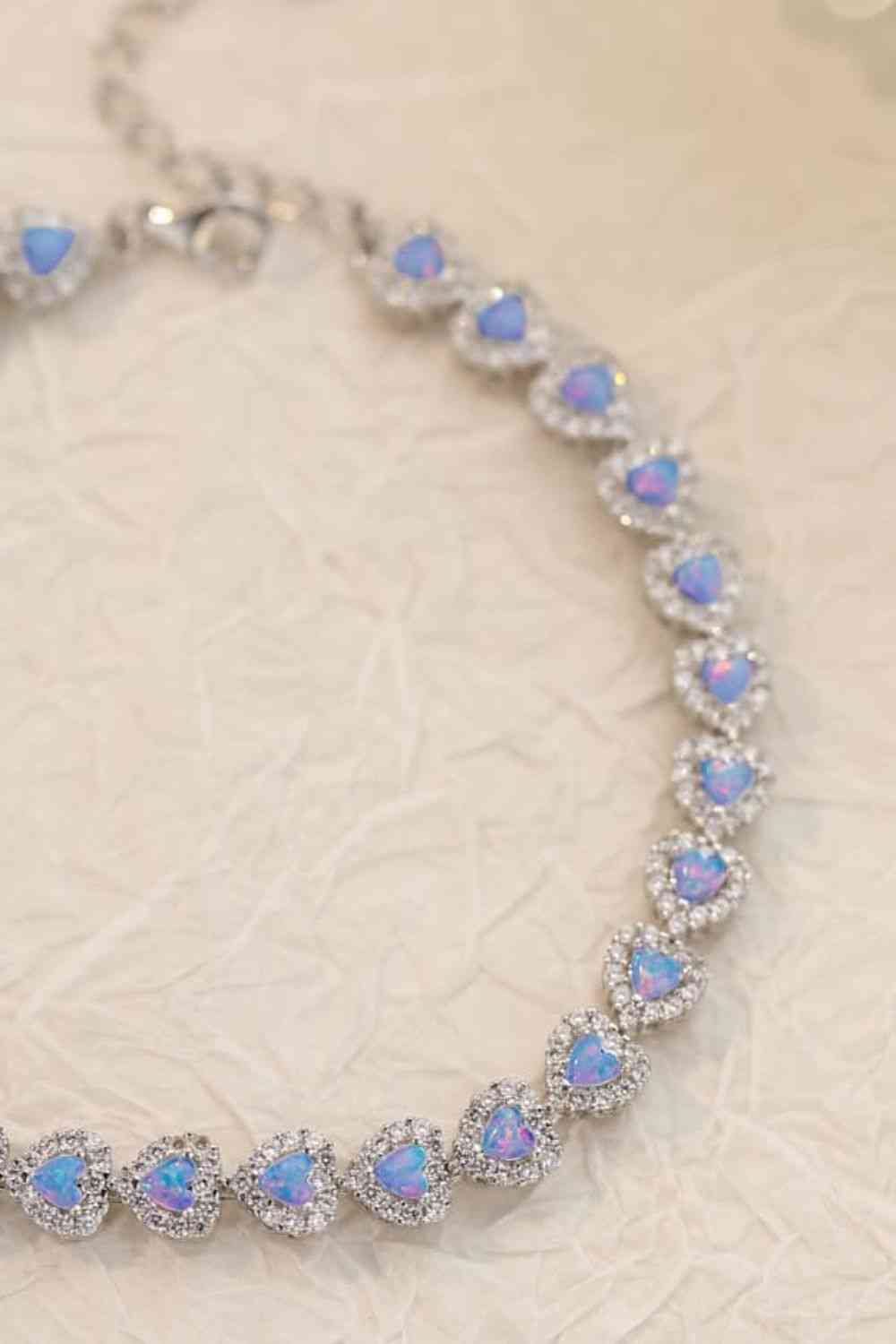 925 Sterling Silver Opal Heart Bracelet   