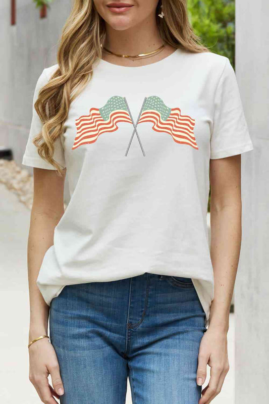 Simply Love US Flag Graphic Cotton Tee Bleach S 