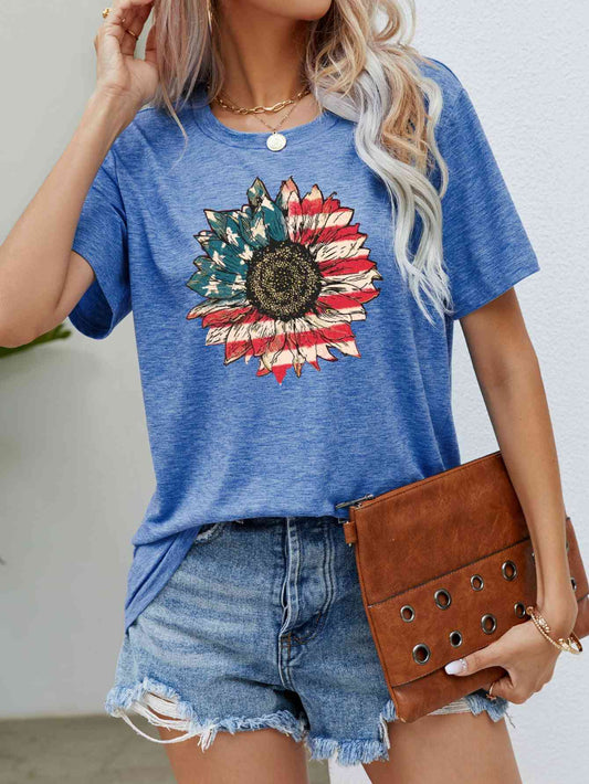 US Flag Flower Graphic Tee Cobalt Blue S 