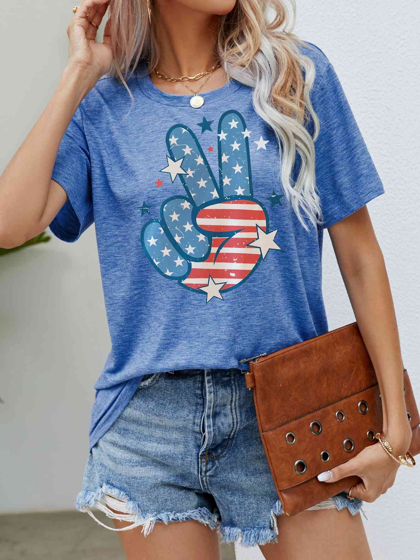 US Flag Peace Sign Hand Graphic Tee Cobalt Blue S 