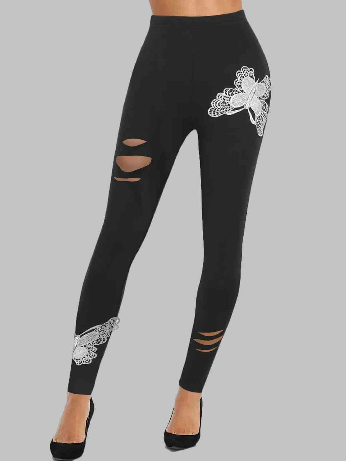 Butterfly Cutout High Waist Leggings Black S 