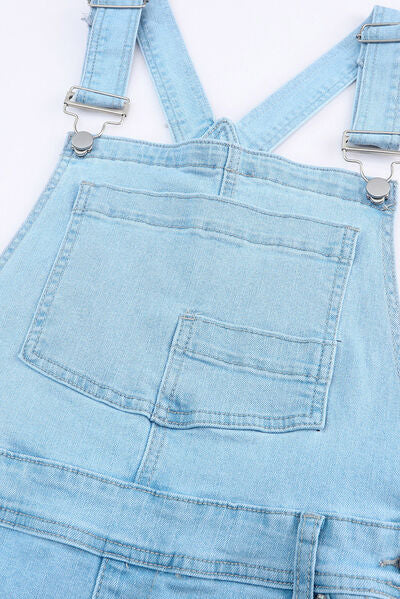 Distressed Denim Overalls with Pockets   
