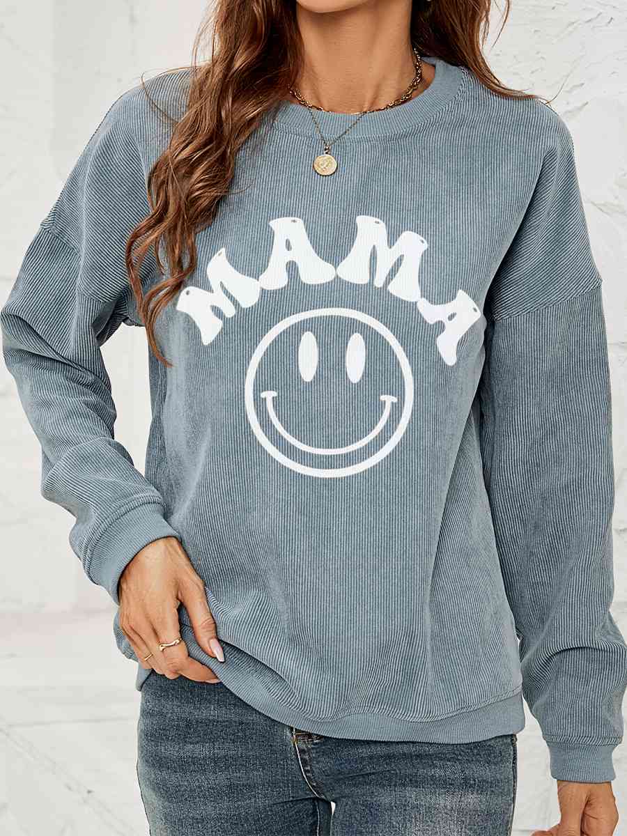 Round Neck Long Sleeve MAMA Graphic Sweatshirt   