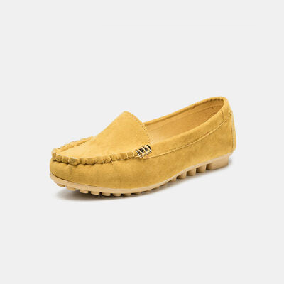 Metal Buckle Soft Round Toe Loafers Mustard 35(US4) 