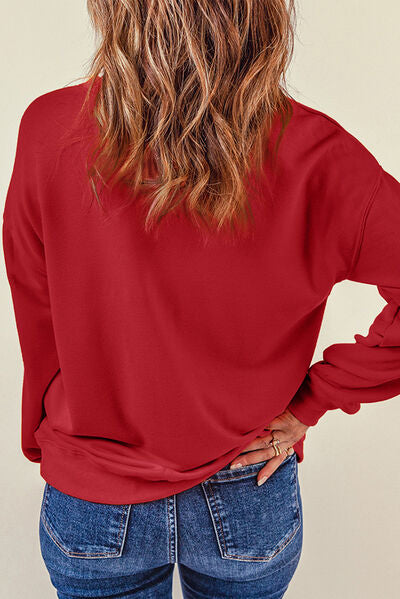 Heart Round Neck Dropped Shoulder Sweatshirt   