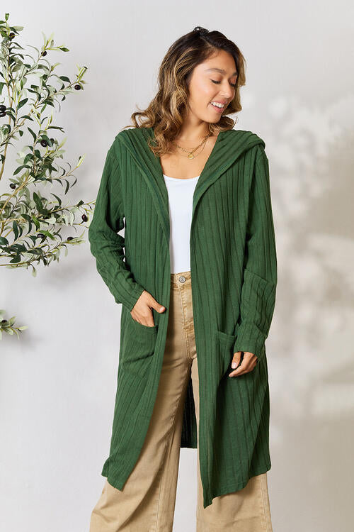 Basic Bae Full Size Hooded Sweater Cardigan Green S 
