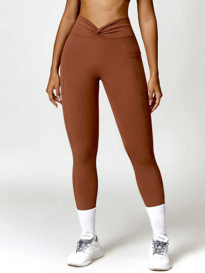 Twisted High Waist Active Pants with Pockets   