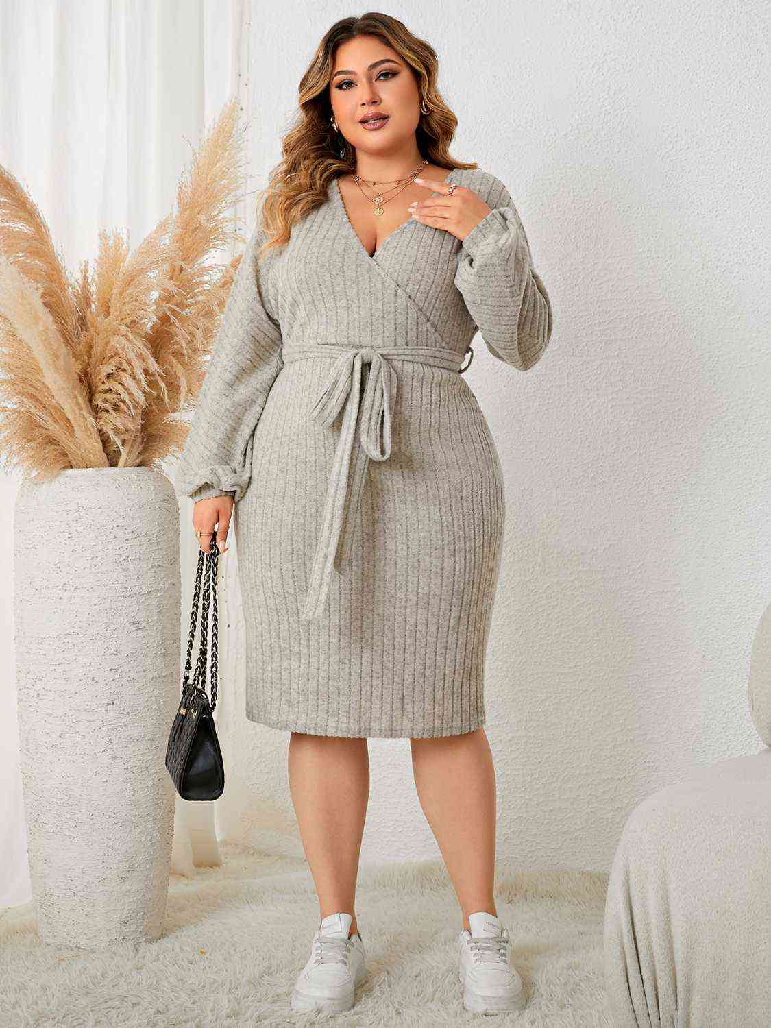 Plus Size Tie Waist Wrap Dress   