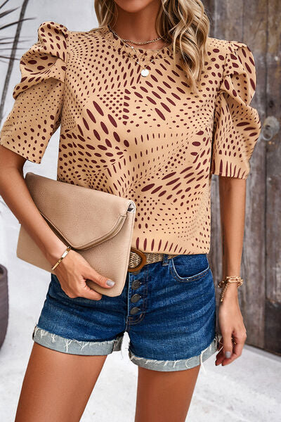 Tied Printed Puff Sleeve Blouse   