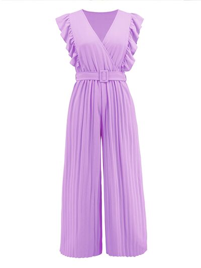 Ruffled Surplice Cap Sleeve Jumpsuit   