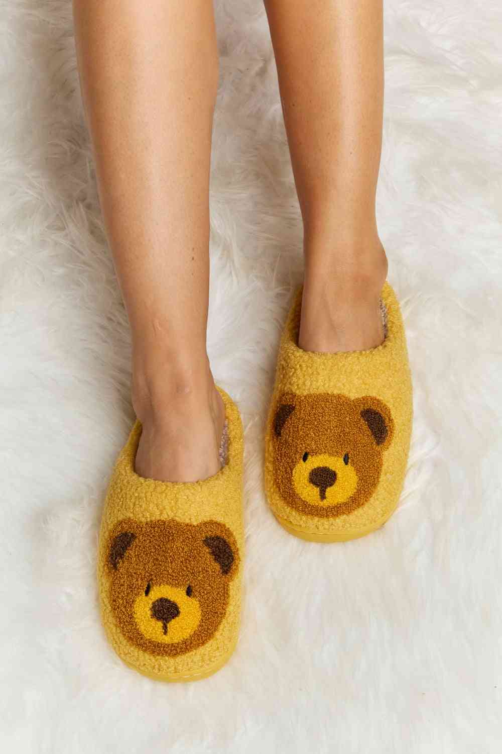 Melody Teddy Bear Print Plush Slide Slippers   