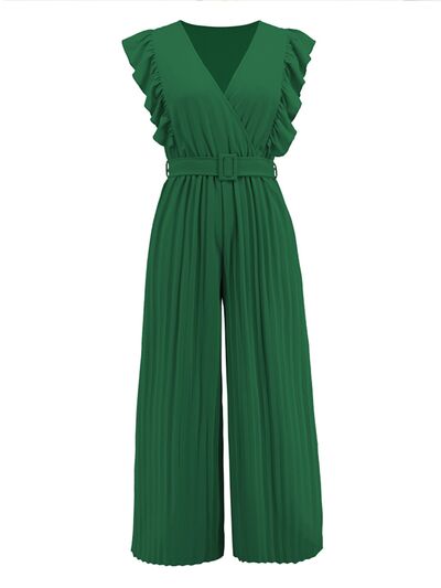 Ruffled Surplice Cap Sleeve Jumpsuit   