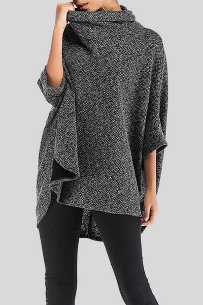 Turtleneck Batwing Sleeve Sweater Black One Size 