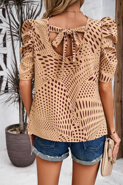 Tied Printed Puff Sleeve Blouse   