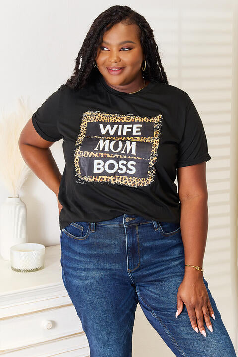 Simply Love WIFE MOM BOSS Leopard Graphic T-Shirt Black S 