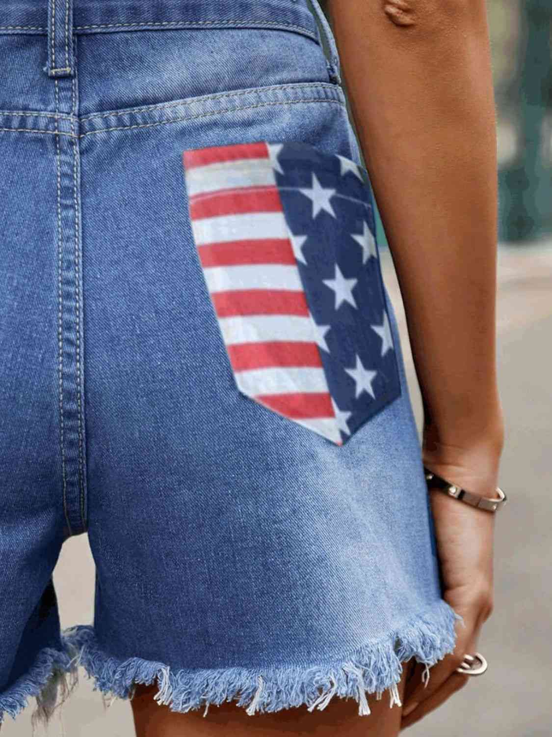 USA Raw Hem Denim Shorts with Pockets   