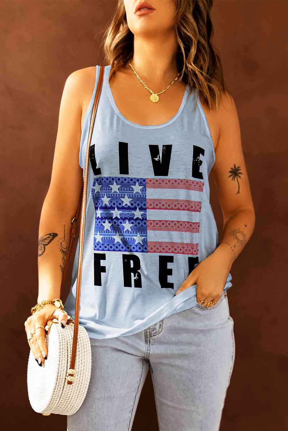 LIVE FREE Stars and Stripes Graphic Tank   