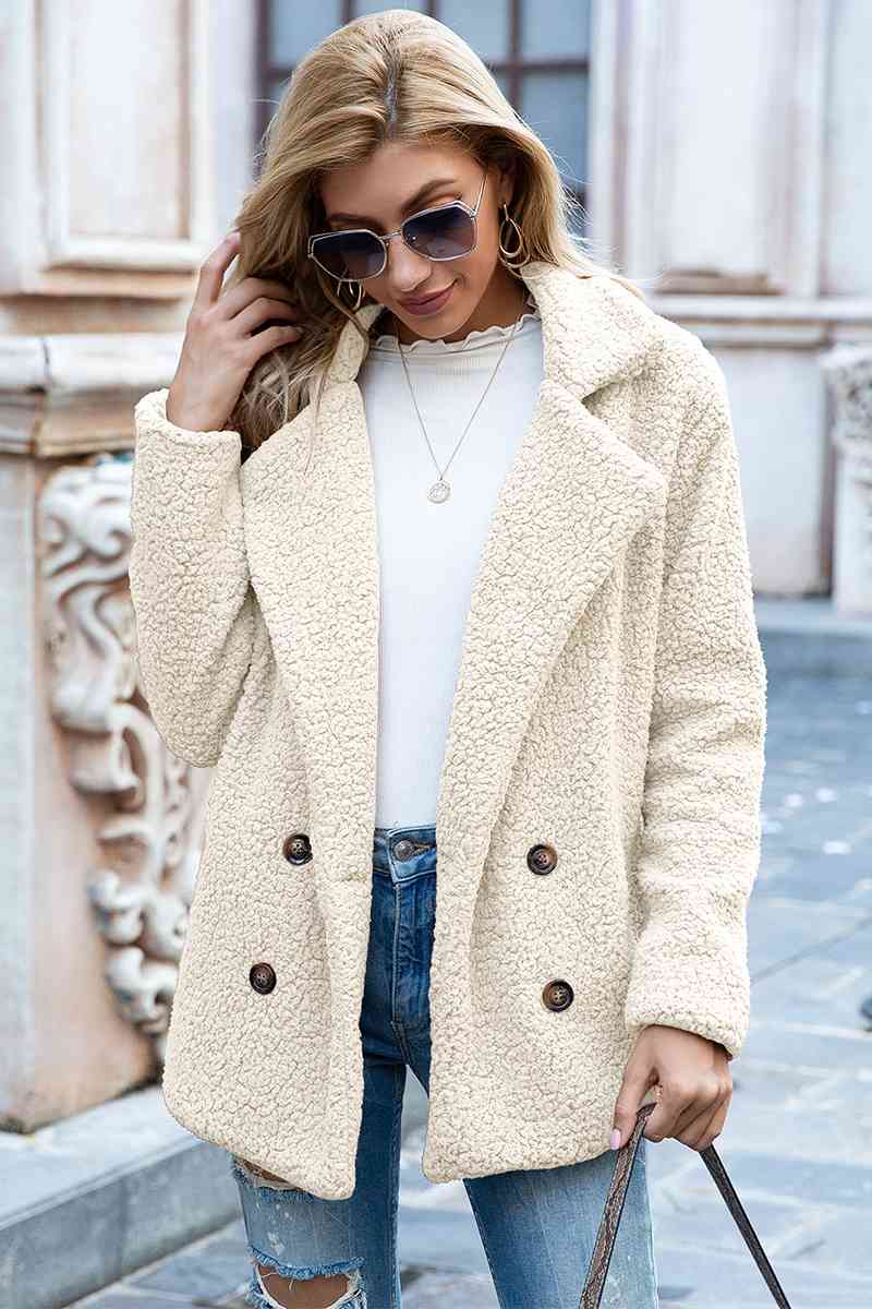 Full Size Lapel Collar Sherpa Coat   