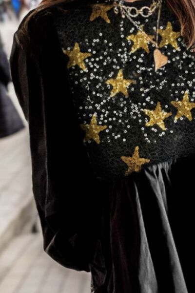 Star Sequin Round Neck Flounce Sleeve Mini Dress   