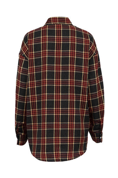 Plaid Snap Down Dropped Shoulder Shirt   