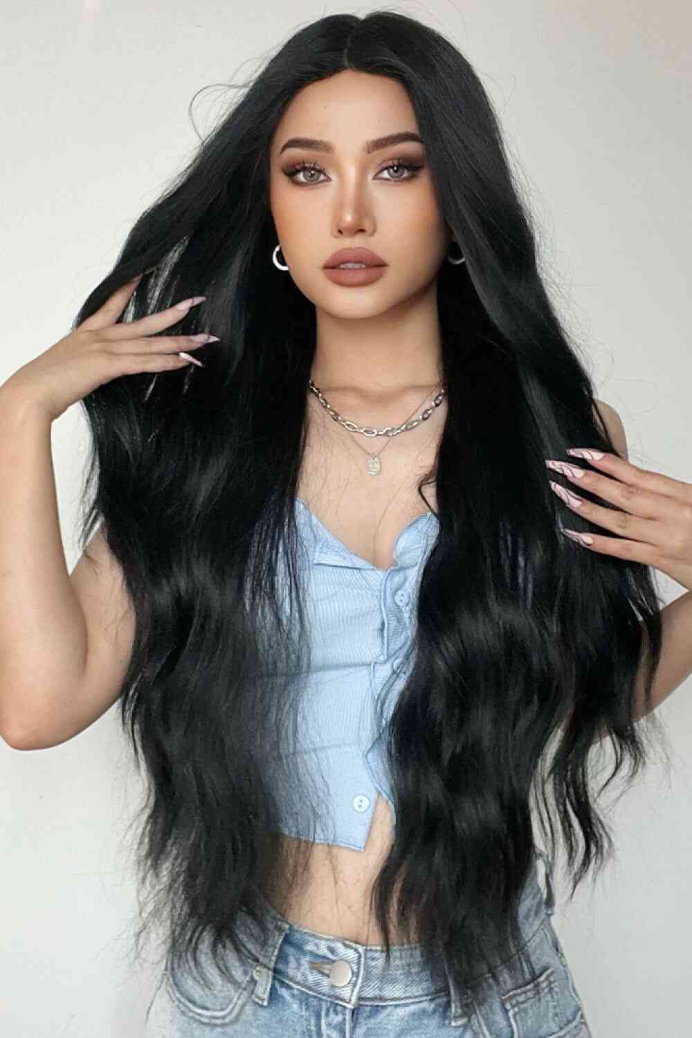 Full Machine Long Wave Synthetic Wigs 28'' Black One Size 