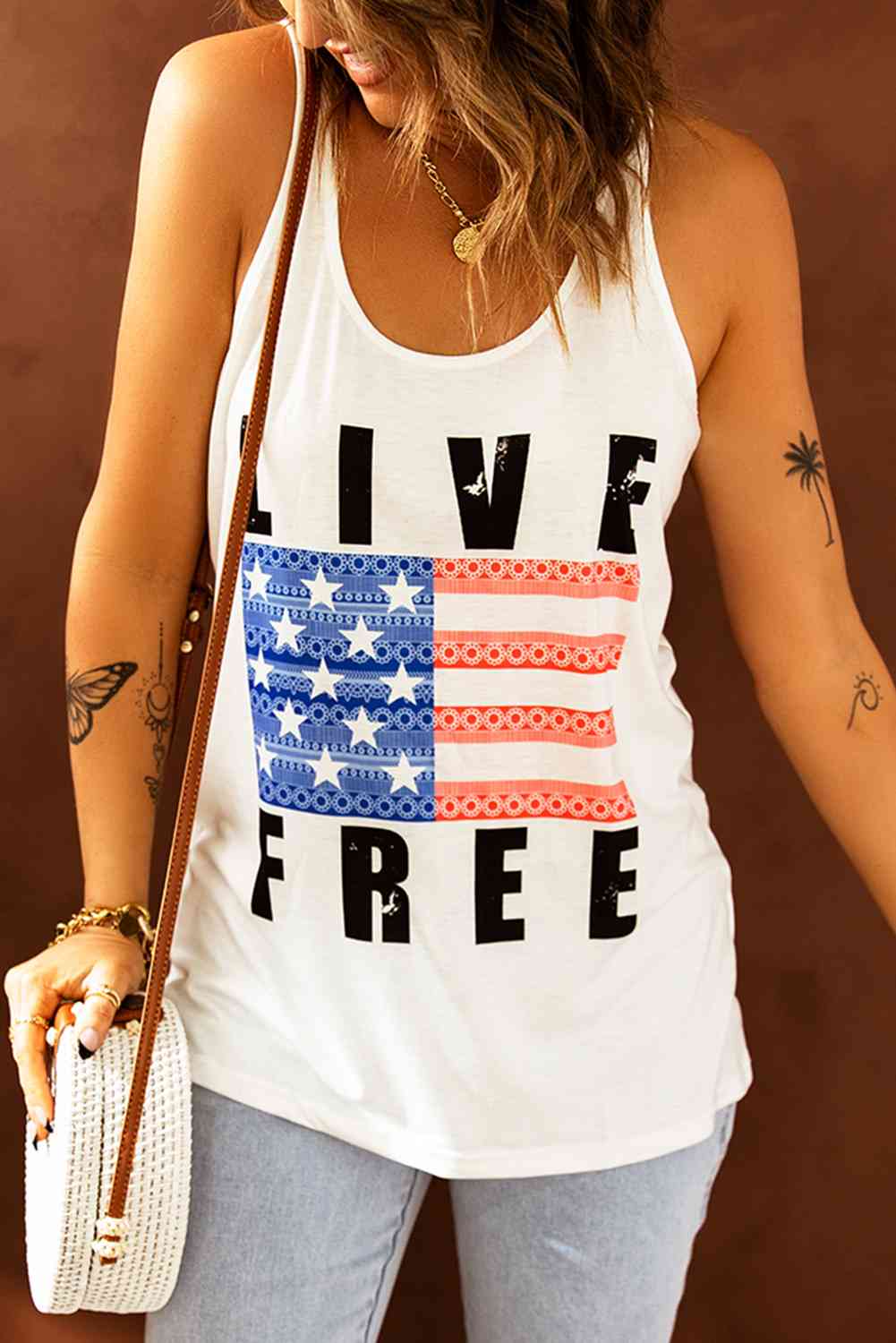 LIVE FREE Stars and Stripes Graphic Tank   