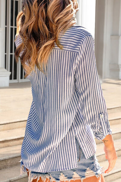 Striped Pocketed Button Up Shirt   
