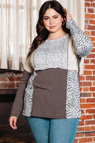 Plus Size Leopard Round Neck Sweatshirt   