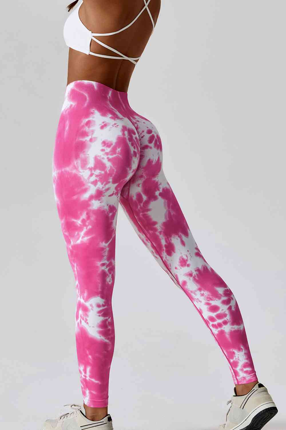 High Waist Tie-Dye Long Sports Pants Fuchsia Pink S 