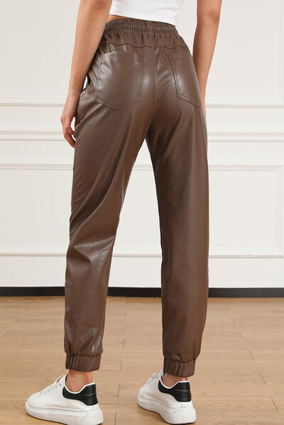 Drawstring PU Leather Pants   