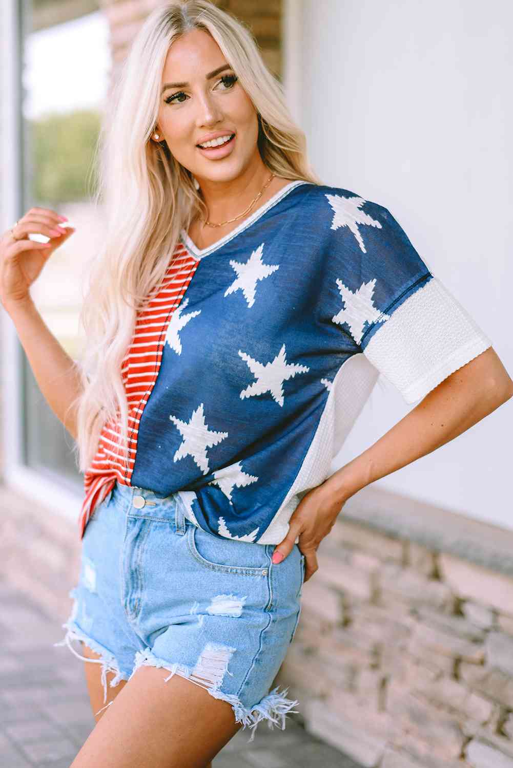 Star and Stripe V-Neck Top   