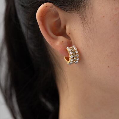 18K Gold-Plated Pearl C-Hoop Earrings   