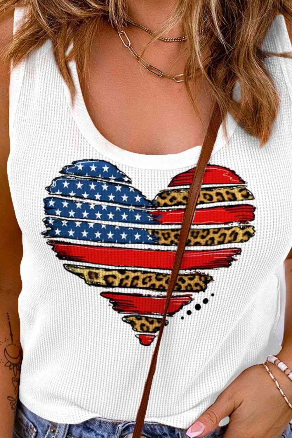 Star and Stripe USA Heart Graphic Scoop Neck Tank   