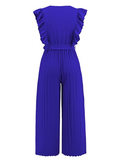 Ruffled Surplice Cap Sleeve Jumpsuit   