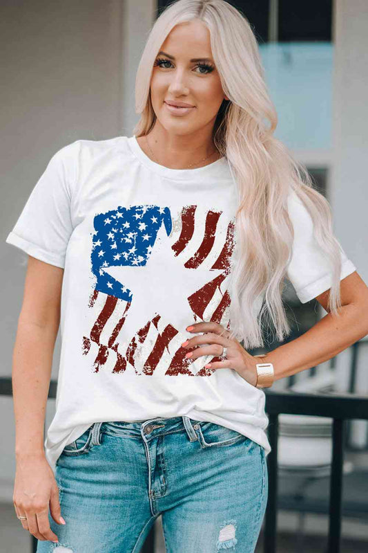 US Flag Graphic Round Neck Tee White S 