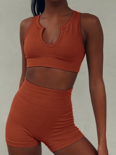 Notched Wide Strap Tank and Shorts Active Set   