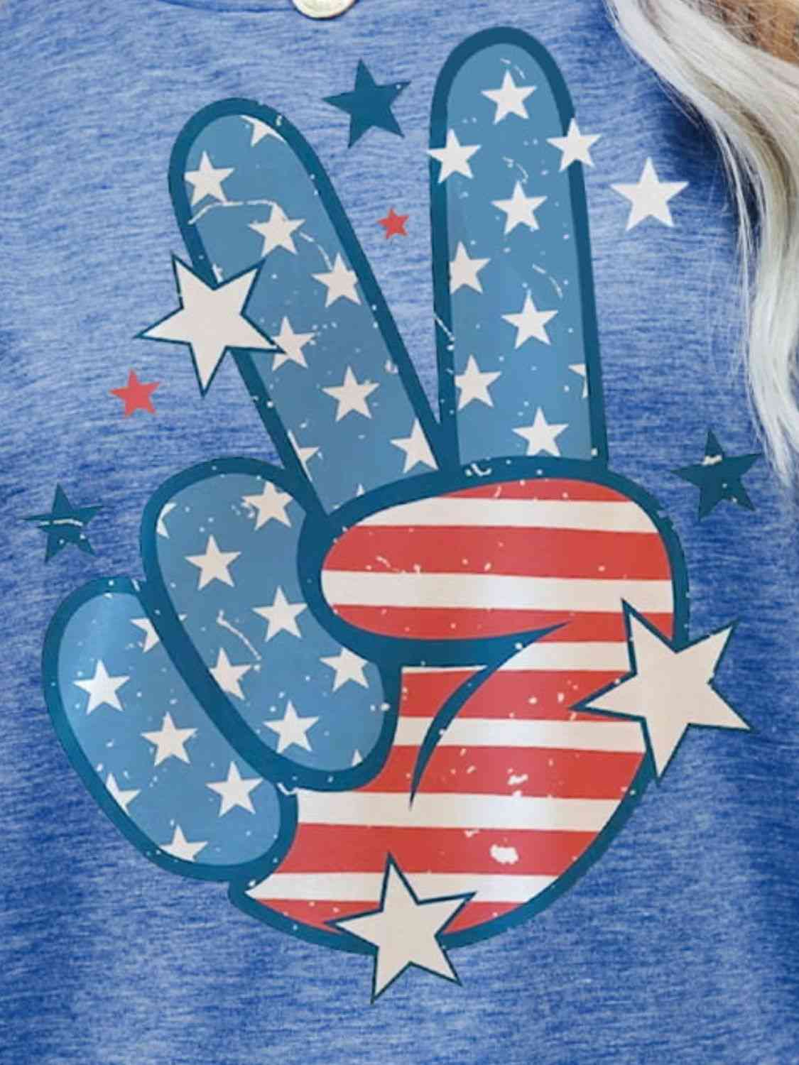 US Flag Peace Sign Hand Graphic Tee   