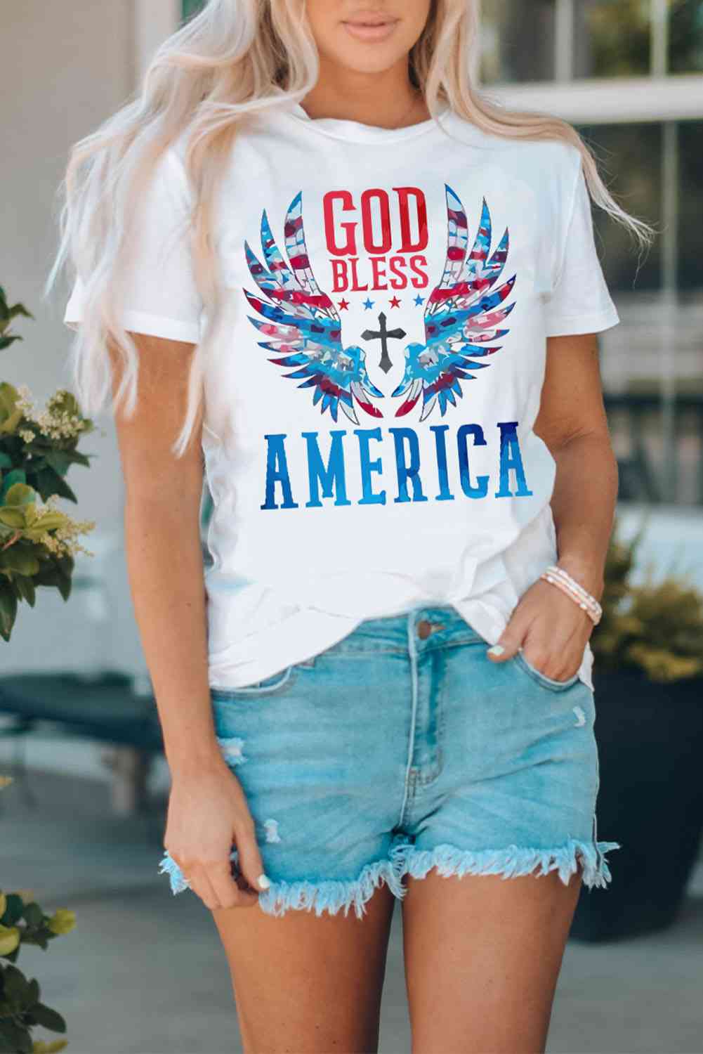 GOD BLESS AMERICA Cuffed Tee Shirt   