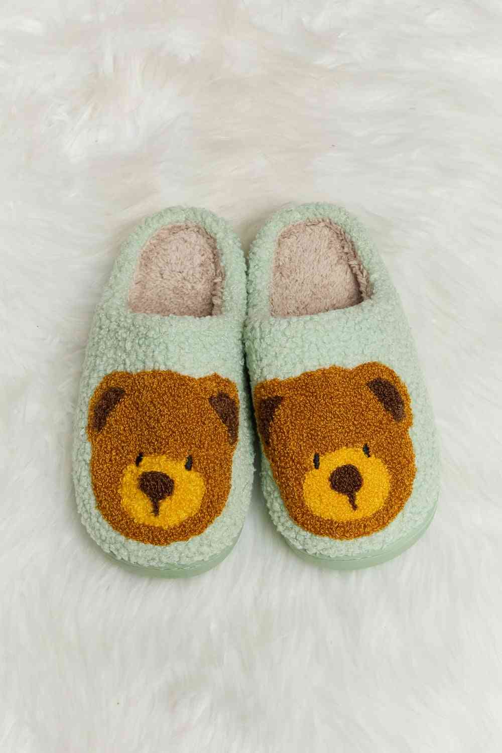 Melody Teddy Bear Print Plush Slide Slippers   