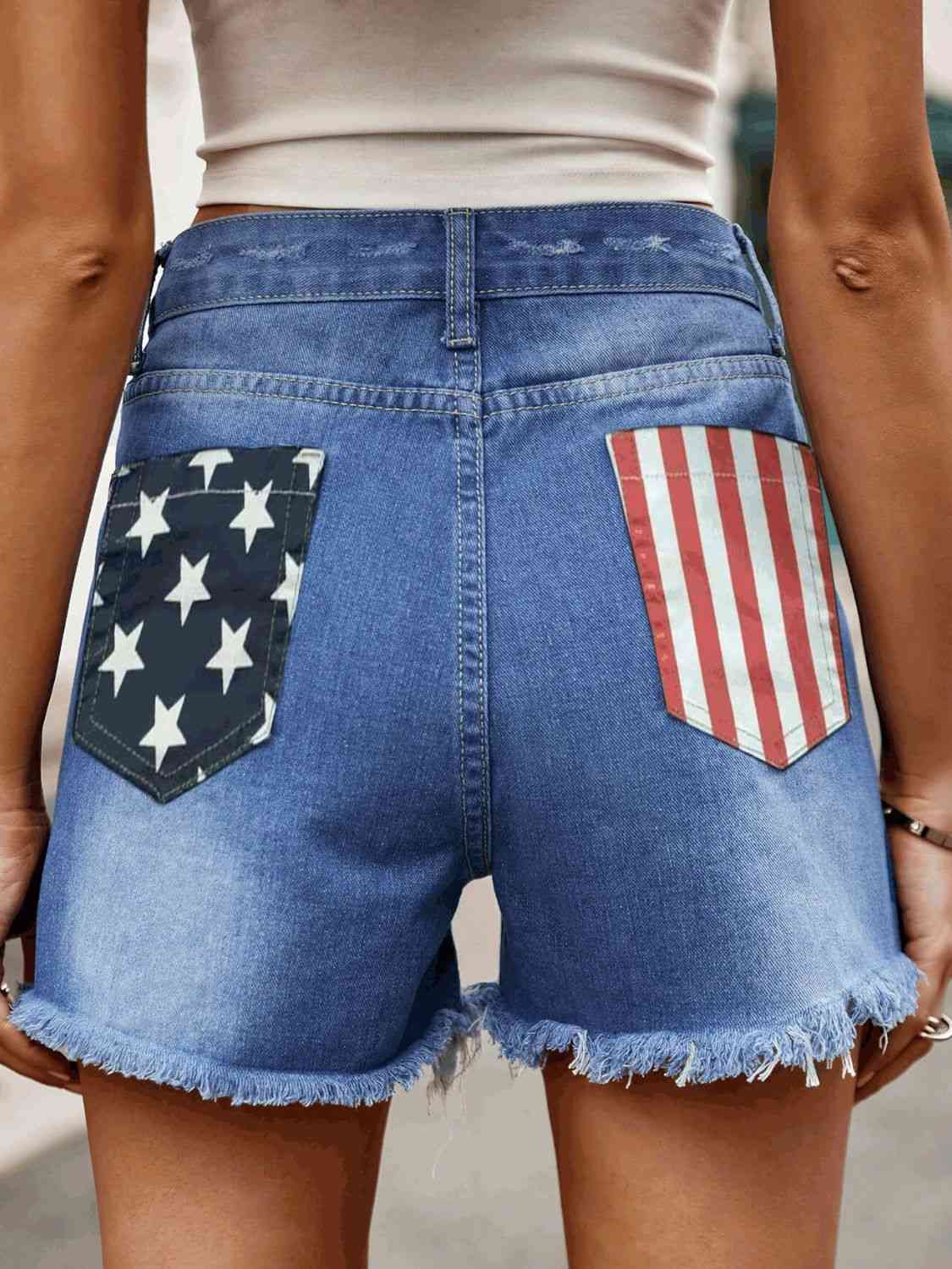 USA Raw Hem Denim Shorts with Pockets Medium S 