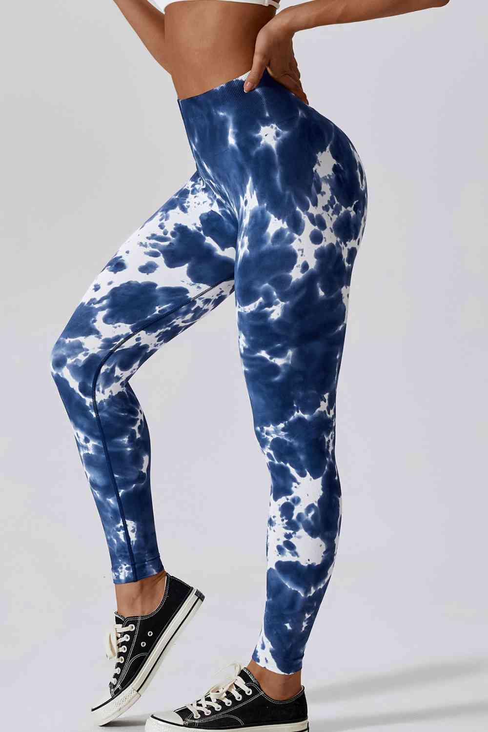 High Waist Tie-Dye Long Sports Pants Peacock  Blue S 