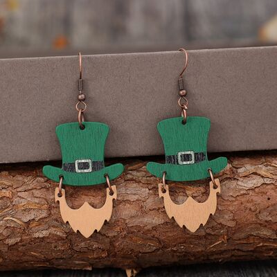 St. Patrick's Day Wooden Hat Shape Dangle Earrings   