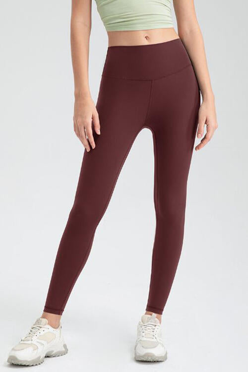 Wide Waistband Slim Fit Active Leggings Wine S 